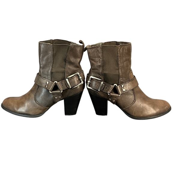Arturo Chiang Brown Leather Buckle Strap Western Heeled Ankle Boot Women 8M - Picture 4 of 10